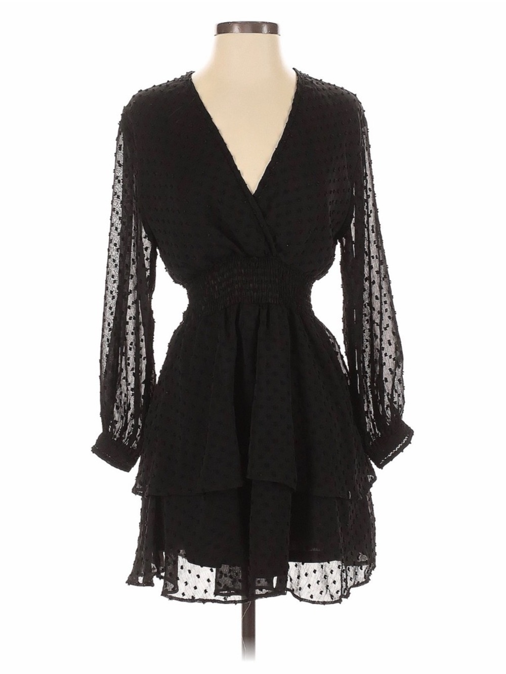 Zara Black Swiss Dot Long-Sleeve Mini Dress